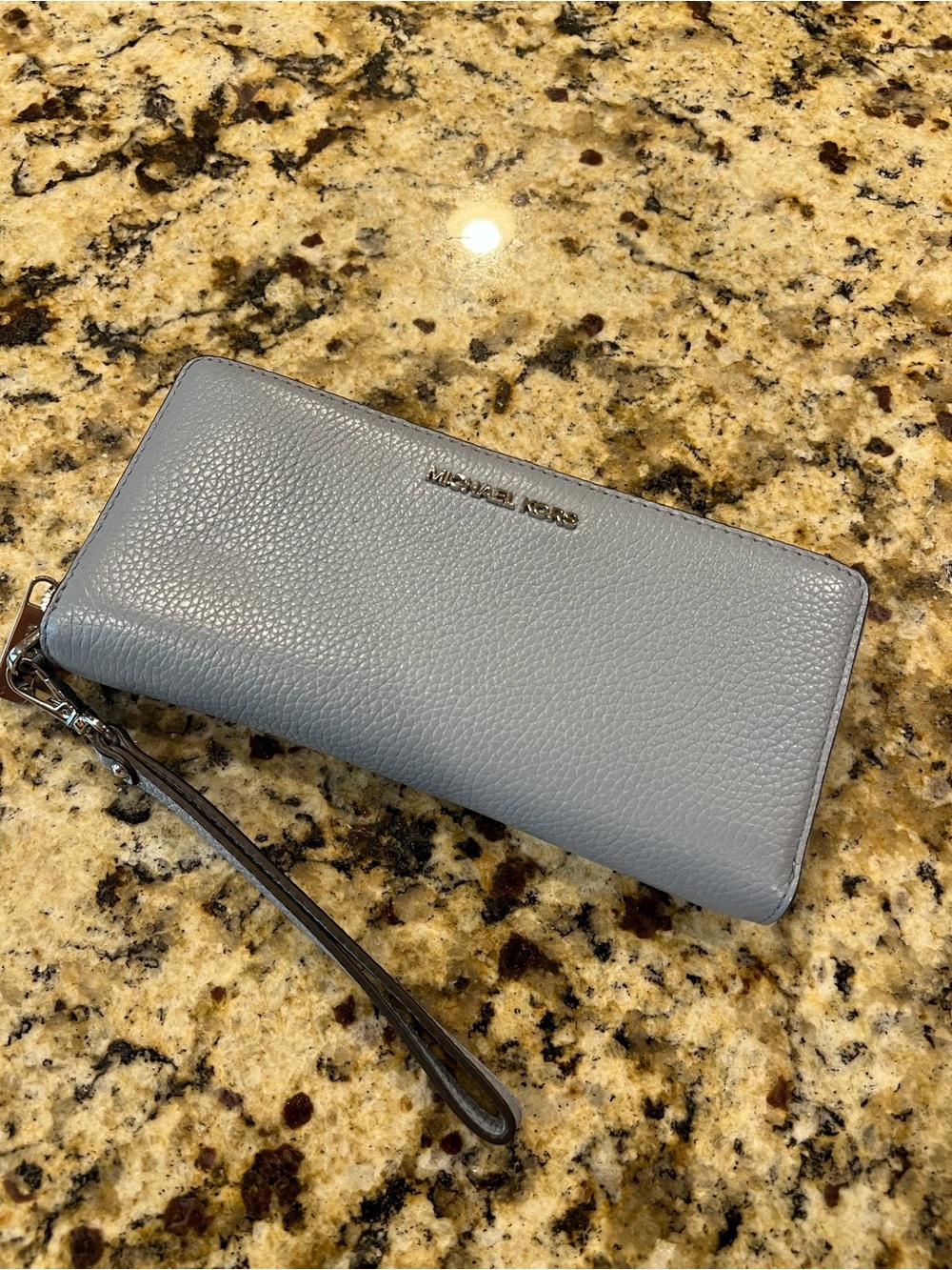 Michael Kors Light Gray Pebbled Leather Wristlet Clutch